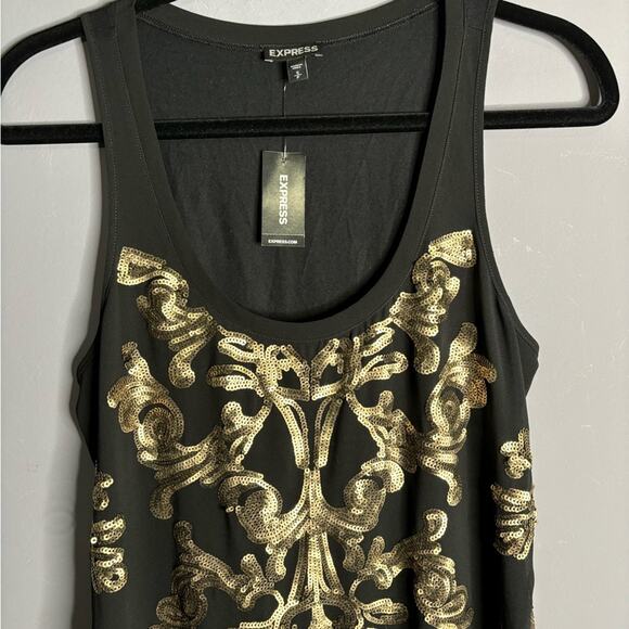 Express Black Tank Gold Sequin Detail Scoop Neckline Size Small - Picture 2 of 7